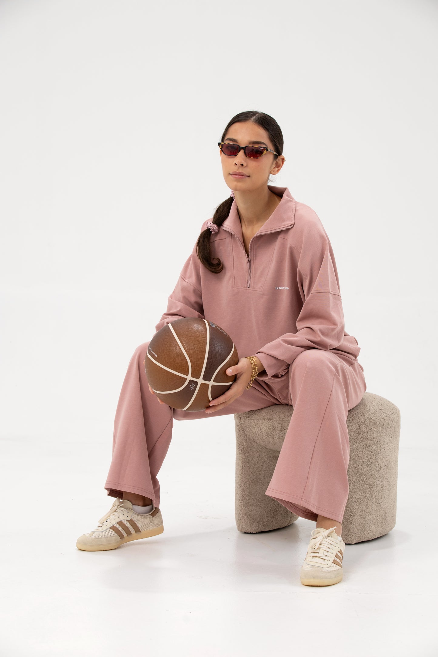 Co-ord Funnel Neck Zip Sweater & Straight Leg Sweatpants - Blush Pink