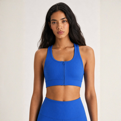 Ribbed Zip Sports Bra - Electric Blue