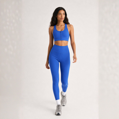 Ribbed Zip Sports Bra - Electric Blue