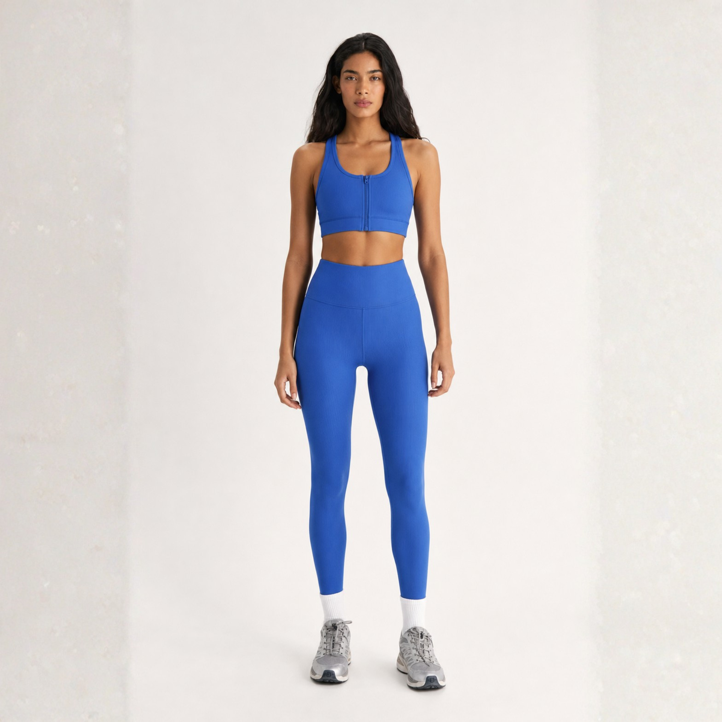 Ribbed Zip Sports Bra - Electric Blue