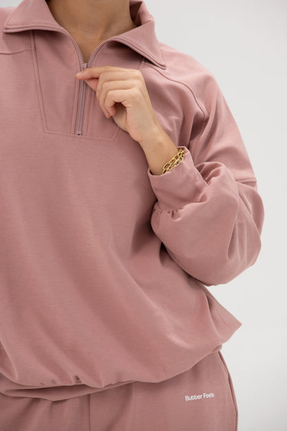Co-ord Funnel Neck Zip Sweater & Straight Leg Sweatpants - Blush Pink