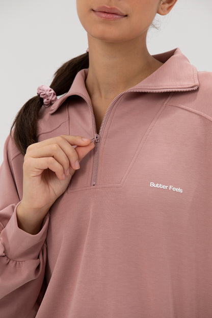 Co-ord Funnel Neck Zip Sweater & Straight Leg Sweatpants - Blush Pink