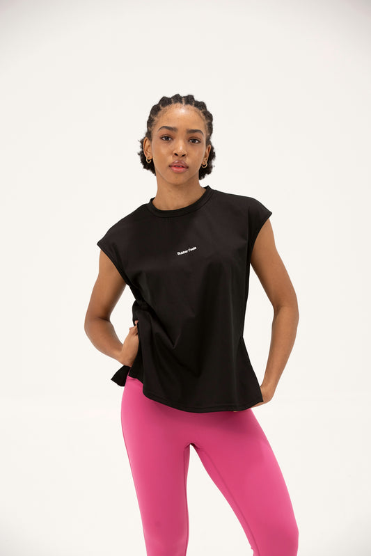 BF Sleeveless Flow Tee – Black