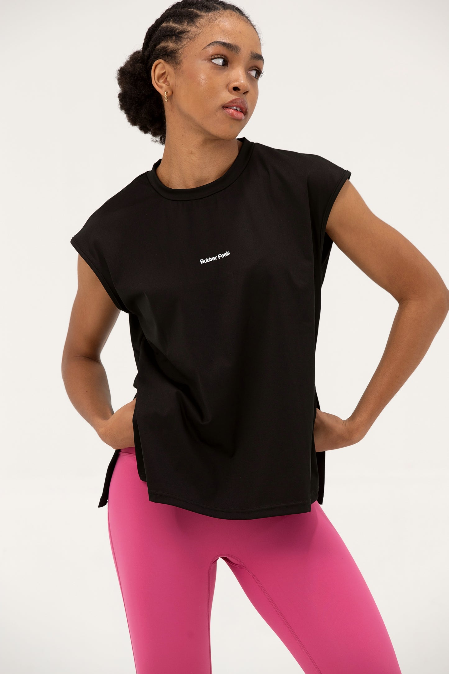 BF Sleeveless Flow Tee – Black