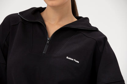 Co-ord Funnel Neck Zip Sweater & Straight Leg Sweatpants - Obsessed Black