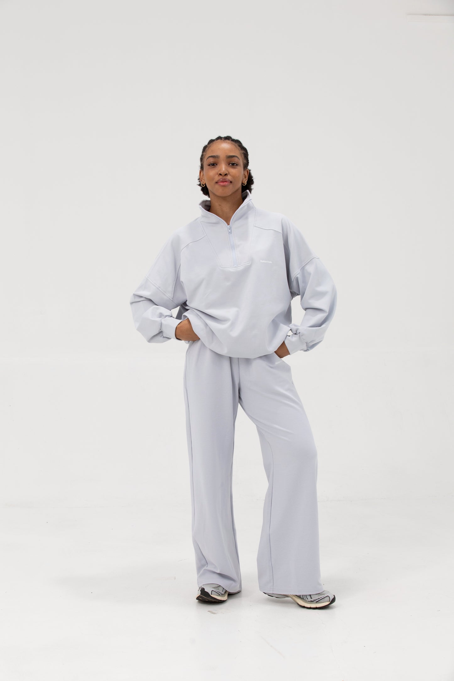 Co-ord Funnel Neck Zip Sweater & Straight Leg Sweatpants - Ice Water