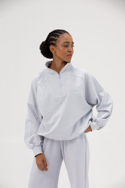 Co-ord Funnel Neck Zip Sweater & Straight Leg Sweatpants - Ice Water