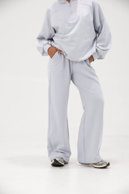 Co-ord Funnel Neck Zip Sweater & Straight Leg Sweatpants - Ice Water