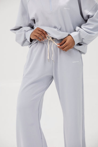 Co-ord Funnel Neck Zip Sweater & Straight Leg Sweatpants - Ice Water