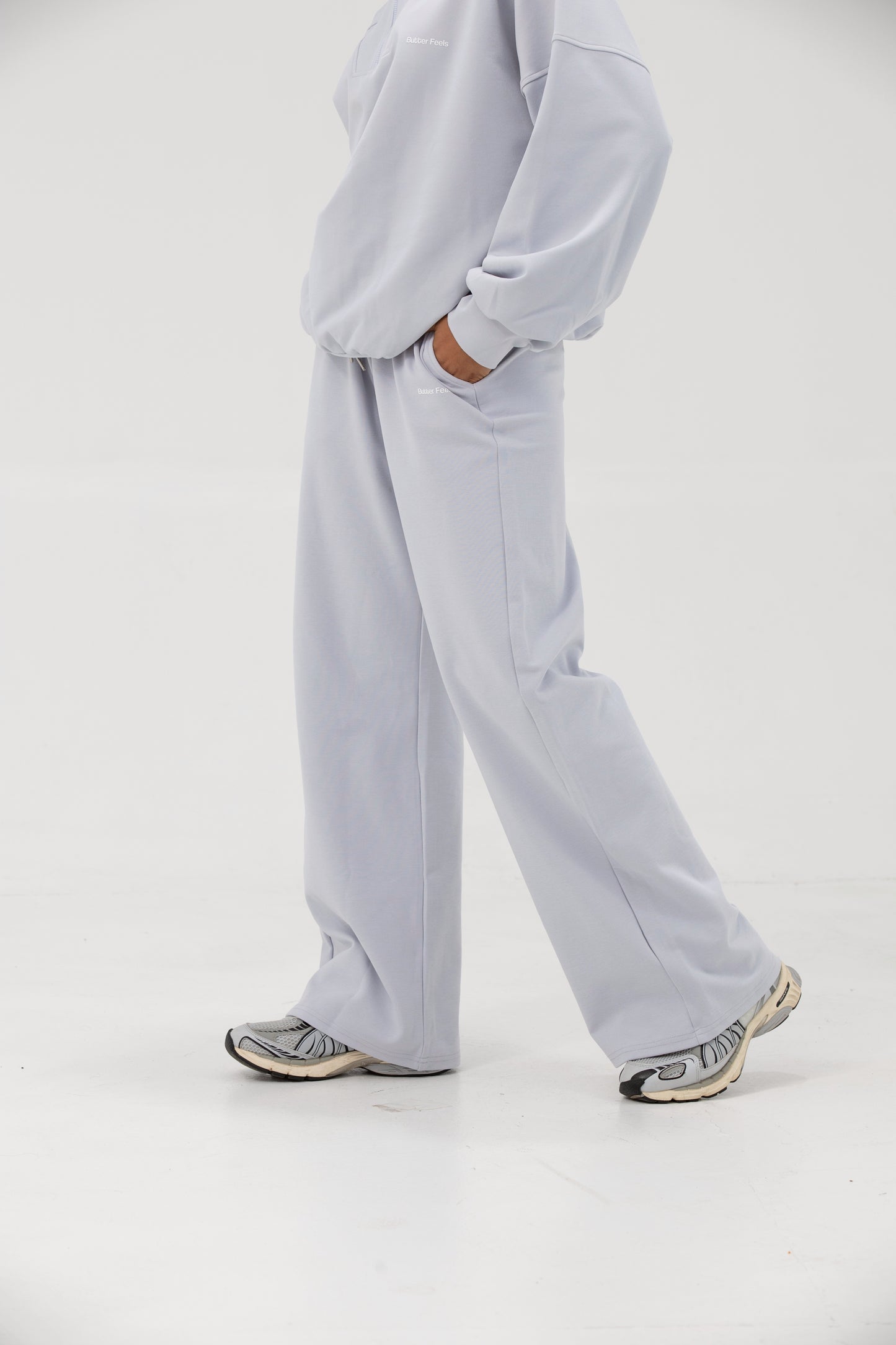 Co-ord Funnel Neck Zip Sweater & Straight Leg Sweatpants - Ice Water