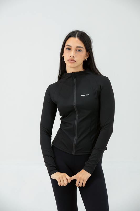 Besties Zipper Long Sleeve Zip Top – Black