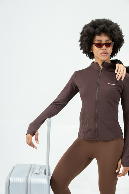 Besties Zipper Long Sleeve Zip Top – Brown