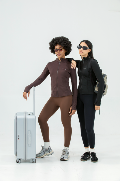 Besties Zipper Long Sleeve Zip Top – Brown