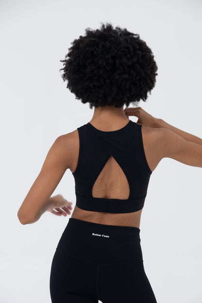 LikeSkin® Cross back Sports Bra - Black (Pre-Order, 12-14 Days)