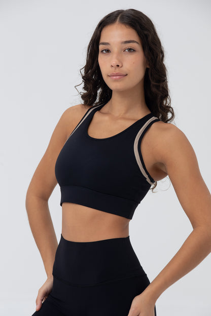 LikeSkin® Seamless Open back Sports Bra - Black with Beige edges